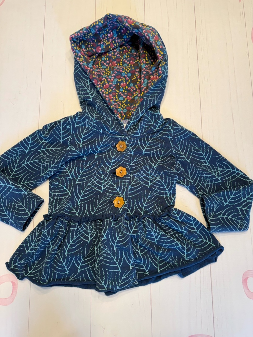 Matilda Jane Paint by numbers Aecadia Leaf Print Hooded peplum Jacket Size 4